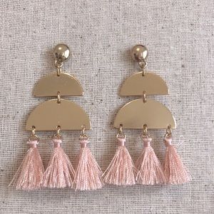 Gold earrings with pink fringe